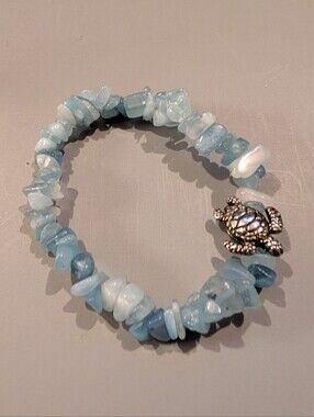 Aquamarine Chip Bracelet with Turtle Charm